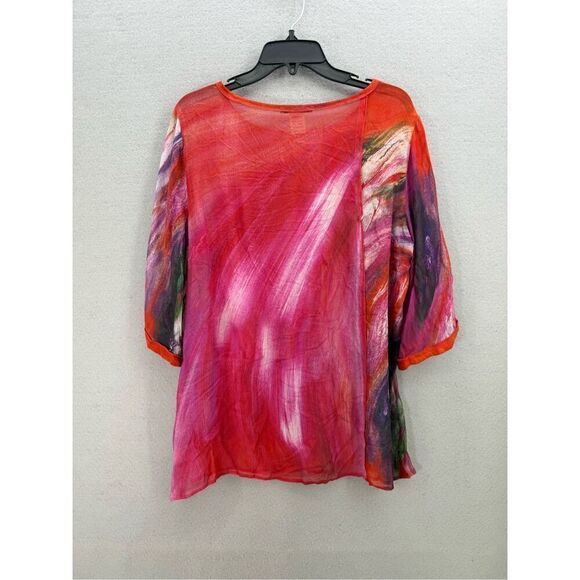 John Mark Womens Multicolor Art Abstract Chiffon Sheer Tunic Blouse Size Medium - Picture 2 of 8